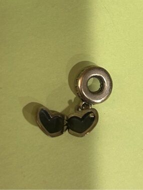 Pandora - Silver Heart Dangle Charm with Black Enamel Hearts
